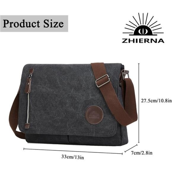 Canvas Messenger Bag Laptop Bag Crossbody Shoulder Bag Work Travel School Bag Me - Picture 2 of 7